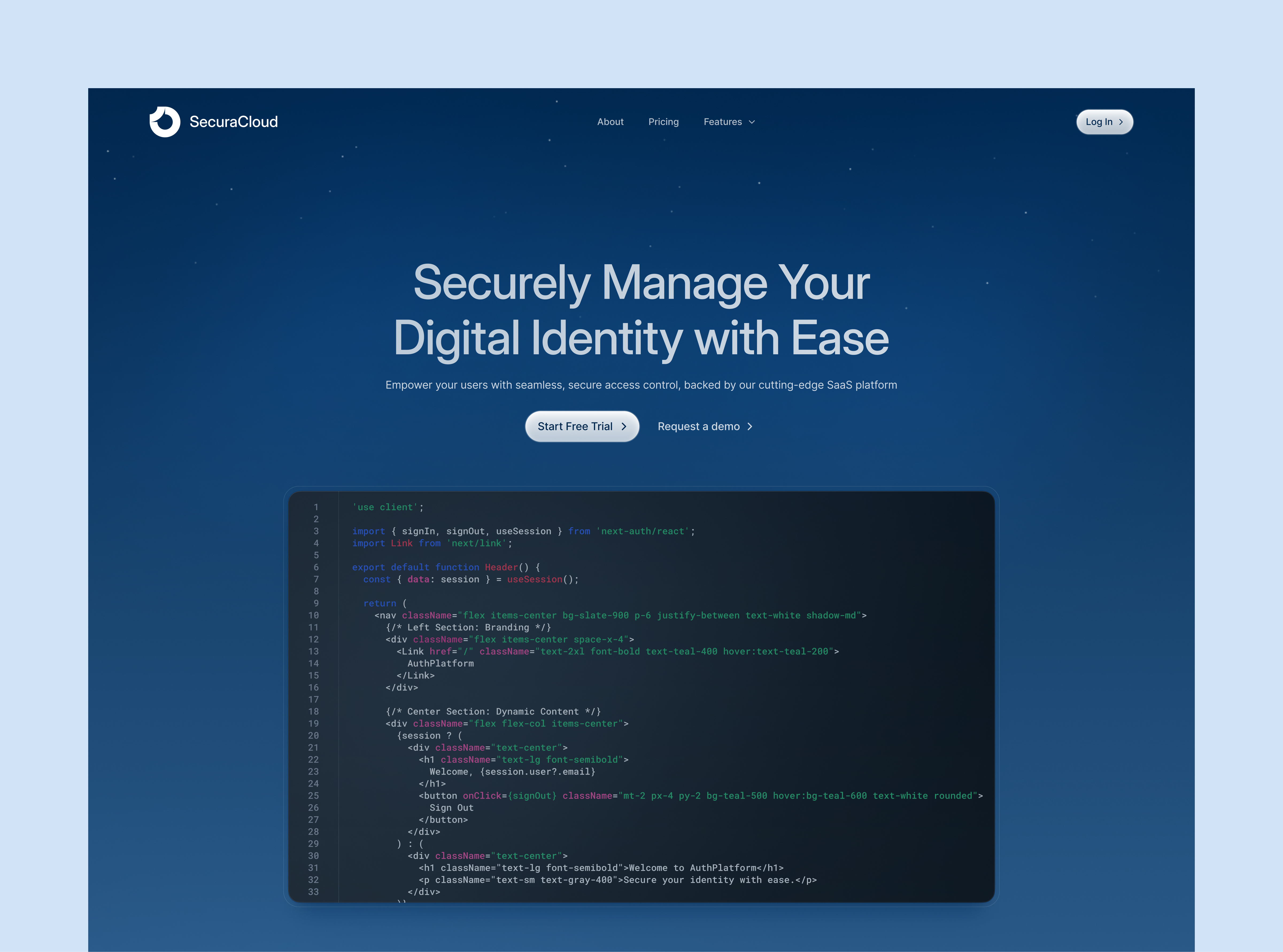 Security and Authentication Website Design authentication platform chart code snippet dashboard digital identity management figma gradient landing landing page saas saas design saas inspiration security platform start up startup ui uiux web design webflow website design