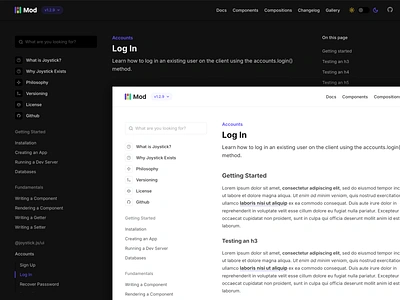 Documentation article component components css dark dark mode design developer docs documentation framework html light light mode manual readme saas ui ux wiki