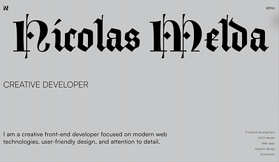 Nicolas Melda | Creative Developer portfolio animation design graphic design hero page landing page main page motion graphics portfolio creative ui