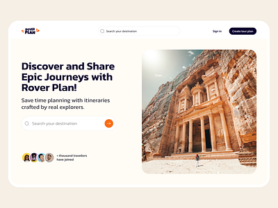 Rover Plan New Hero Image ai tour guide ai tour planner hero image hero section itinerary sharing platform landing page one page rover plan roverplan rufo studio rufostudio tour for adventure tourism travel travel guide website website