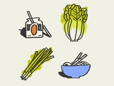 Dan Dan Noodles bok choy chili oil cook cooking food green onion hot illustration kitchen noodles ramen scallions simple spicy summer