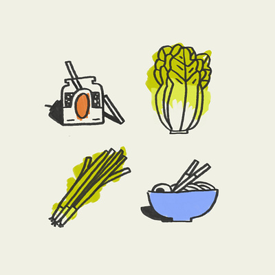 Dan Dan Noodles bok choy chili oil cook cooking food green onion hot illustration kitchen noodles ramen scallions simple spicy summer