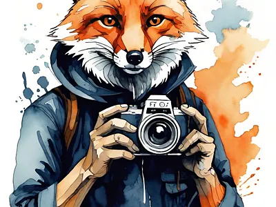 A real wildlife photographer. animals camera fox foxes illustration photographer watercolor watercolour wildlife