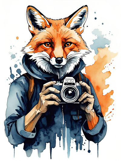 A real wildlife photographer. animals camera fox foxes illustration photographer watercolor watercolour wildlife