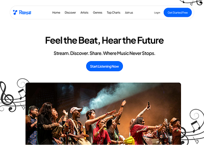 Music streaming website landing page design design figma landing page landing page design music stream ui ux web design website website design