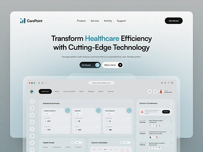 Care Point - Dashboard Hospital Management System branding dashboard health hospital inovation landing page management minimal platform system technology ui ui design uiux web design website