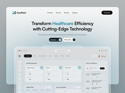 Care Point - Dashboard Hospital Management System branding dashboard health hospital inovation landing page management minimal platform system technology ui ui design uiux web design website