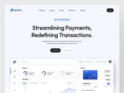 Payflux - Website Landing Page b2b banking digital banking exchange finance financial financial service fintech investment landing page modern money payment saas startup transaction ui wealth website