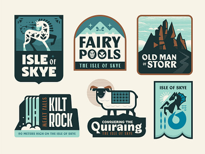 Isle of Skye badge explore fairy illustration isleofskye kelpie logo quiraing scotland sheep travel unicorn waterfall