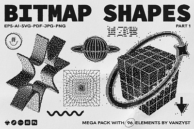 Bitmap Vector Shapes. Part 1 abstract bitmap black cosmos cube design digital element geometric geometric shapes graphic halftone keep exploring logo shapes pixel shape star textured transition vector