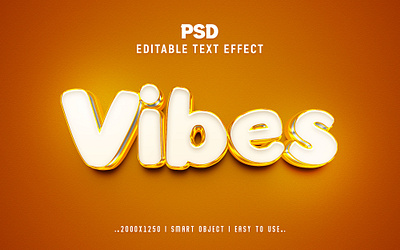 Vibes Editable PSD Text Effect Style 3d action branding editable 3d text effect graphic design logo psd 3d text psd action style text text effect vibes vibes 3d text white text yellow text