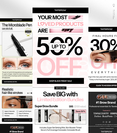 Email Designs for TATBROW via creativecue.co dtc email design for d2c email designs makeup makeup brand microblade