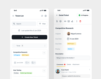 Ticket Task Feature Mobile ver. branding button clean comment design europe feedback illustration indonesia designer labels layout list logo modal neat task ticket ui uidesign ux
