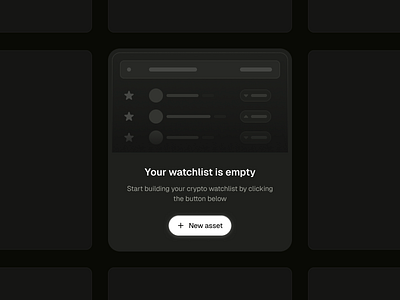 Crypto Watchlist: Empty Card - Dark Mode crypto watchlist dark dashboard dark mode dark theme empty screen empty state empty states minimal ui ui card ui components user interface