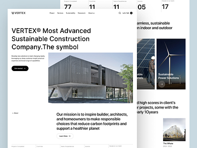 VERTEX® | Sustainable Construction Company UI Design clean ui construction company eco friendly design energy efficiency environmental innovation green building solutions green technology minimalist design modern web design project showcase renewable energy sustainable architecture sustainable construction sustainable solutions ui design user experience vertex web design