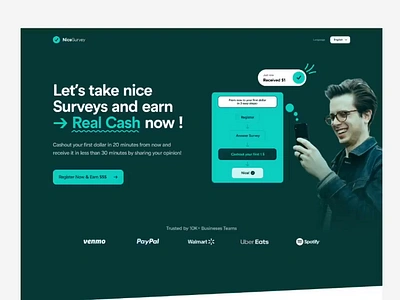 Real Cash - Website Design Exploration animation best best website cash clean dashboard grab money green money spend motion real cash real money saas survey survey ui survey website ui ux website website design