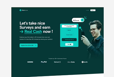 Real Cash - Website Design Exploration animation best best website cash clean dashboard grab money green money spend motion real cash real money saas survey survey ui survey website ui ux website website design