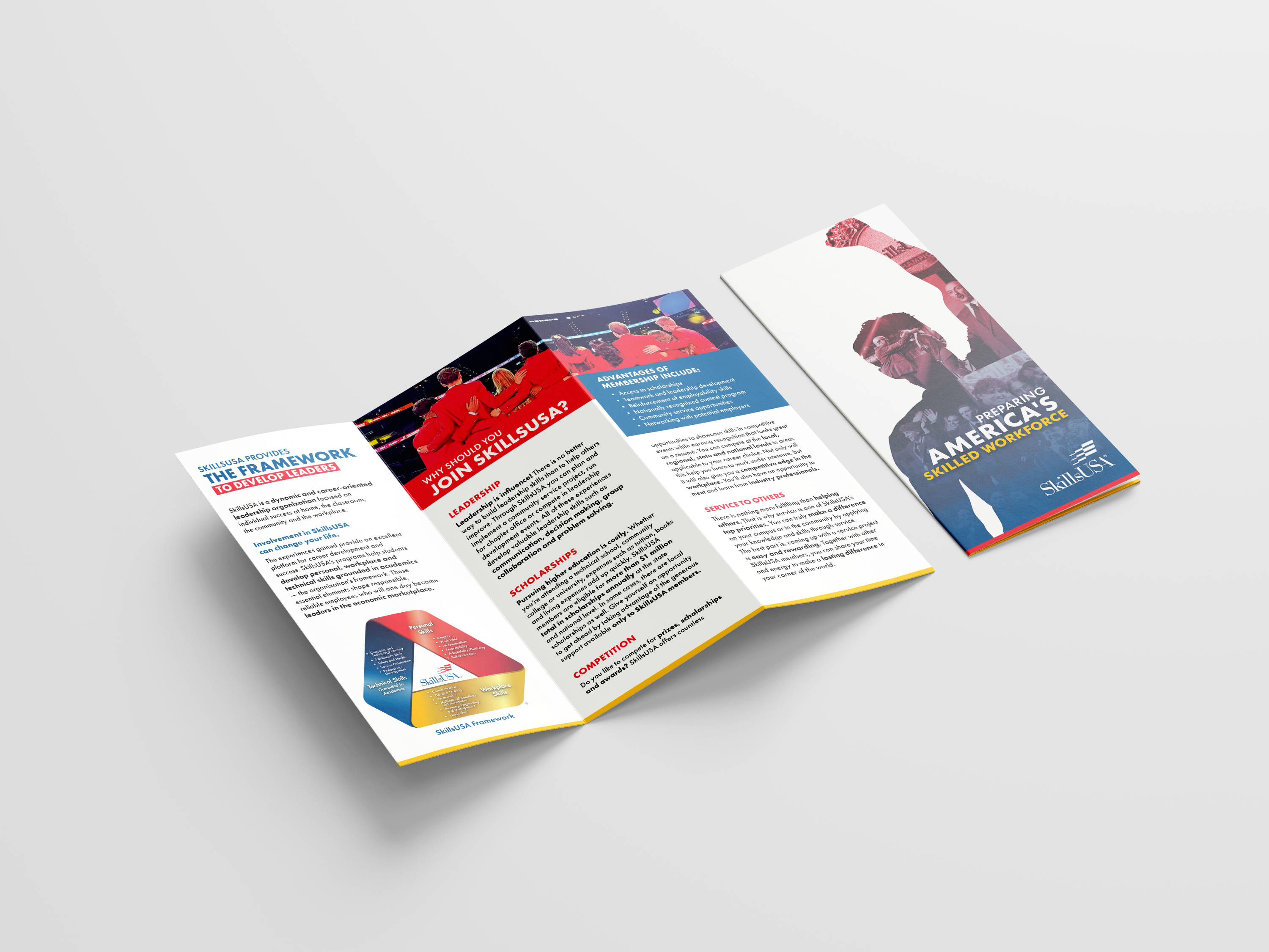 SkillsUSA Tri-Fold Brochure Design adobe illustrator adobe indesign brochure design collage design editorial design graphic design layout design print design skillsusa tri fold brochure