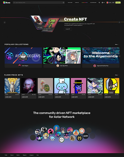 NFT marketplace on Astar network blockchain landing page nft pfp trading ui ux