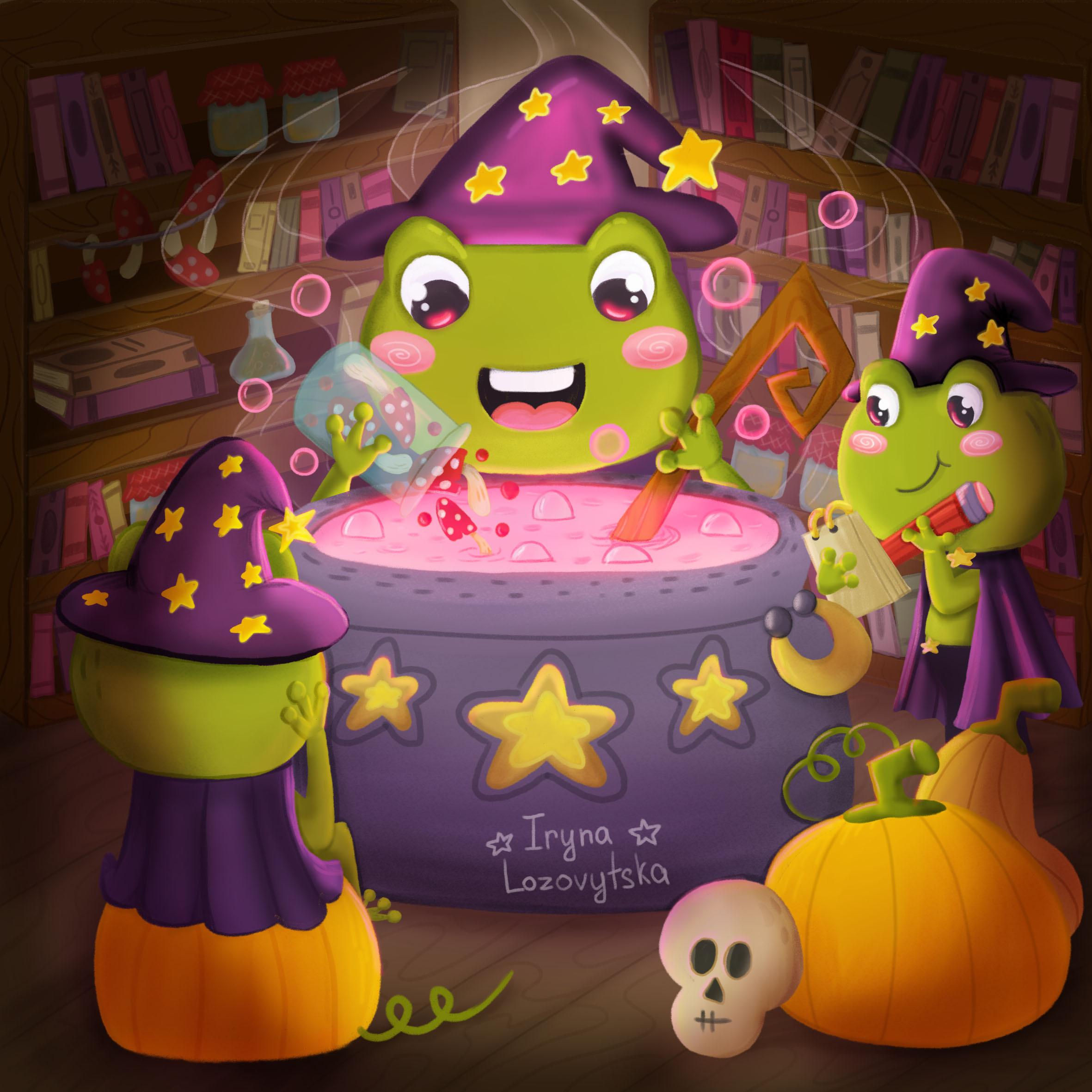 Frog Wizards Crafting a Magical Elixir 2d animal art board book cartoon character creative cute drawing fantasy frog game illustration magic photoshop witch wizard