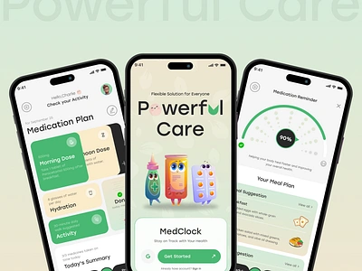 Powerful Care: App Concept for Better Health Management. app concept clean interface engaging visuals health management health tracking interactive design meal planner medication tracker minimal design mobile app design mobile health solutions patient care personalized dashboard smart reminders ui uiux design user friendly design ux inspiration wellness tracker