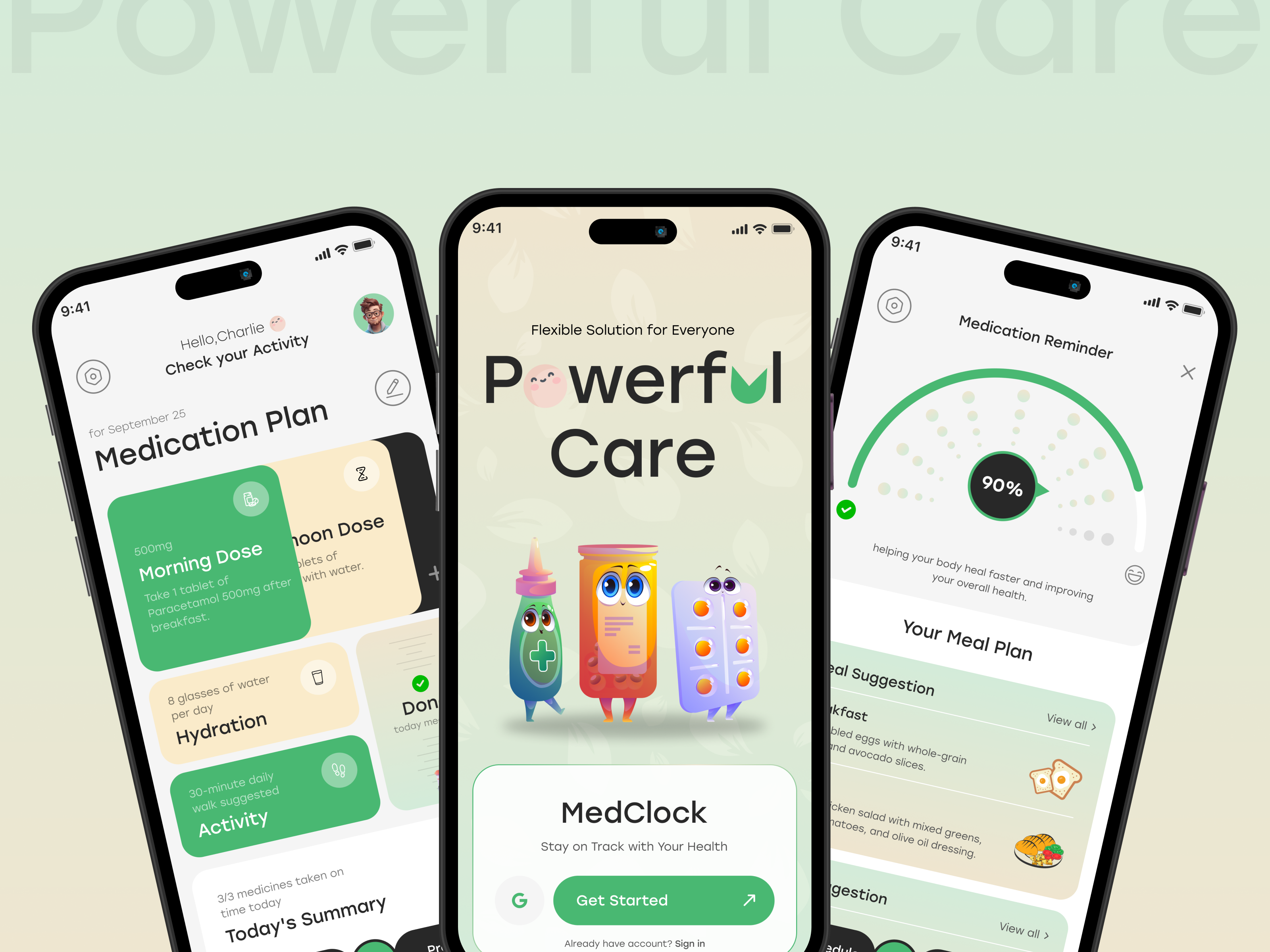 Example of Powerful Care:  App Concept for Better Health Management.