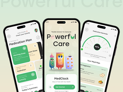 Powerful Care: App Concept for Better Health Management. app concept clean interface engaging visuals health management health tracking interactive design meal planner medication tracker minimal design mobile app design mobile health solutions patient care personalized dashboard smart reminders ui uiux design user friendly design ux inspiration wellness tracker