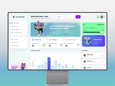 eLearning Dashboard UI Design admin dashboard analytics dashboard education elearning elearning dashboard graphic design illustration minimalist online class online course saas saas webapp tutor website ui ux webdesign website