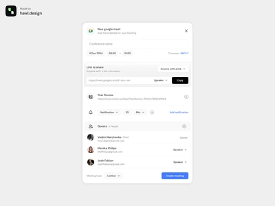 Google meeting event modal ai app artificial intelligence clean crm dashboard design ecommerce fintech interface meeting minimalist mobile app modal modern saas ui ux web design web3