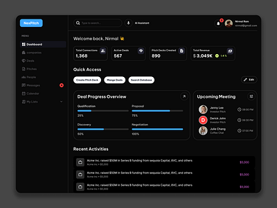 NexPitch – Connecting Startups & Investors Seamlessly dashboarddesign saasdesign startuptools statup ui