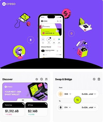 Creso Web 3 Wallet | Mobile Application Design app branding graphic design ui wallet web3