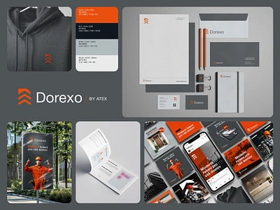 Dorexo - Logo Design branding building construction graphic design grey logo orange post print product des product design social