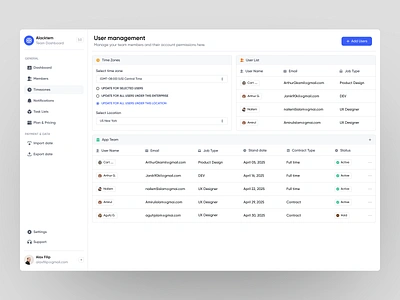 Alacktem Timezone Page dashboard dashboard ui design product design sass sass product task team ui