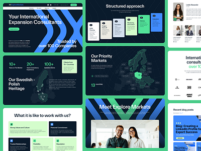 Explore Markets: Go-to-market Consultancy background bento box blue branding clean colors company corporate europe green infographic map process ui web web design website