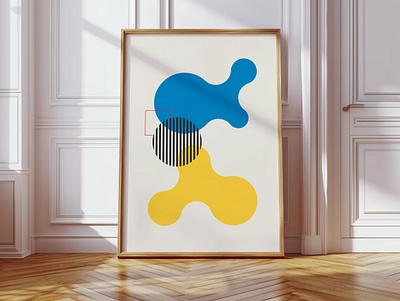 Abstract Illustration abstract adobe illustrator art bauhaus blob blue colors design geometric graphic design illustration mid century modern minimalist poster print square vector wall art wall decor yellow