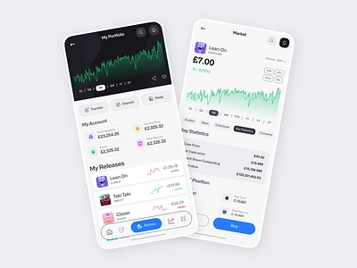 Stock & Investment Mobile App | Music share app clean design finance investment app investments mobile app modern music music investment shots spendings stock stock investment stock market stock trading trading ui ux design uiux ux