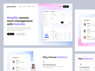 DeskZen - Landing Page app b2b branding design system hero section landing page modern product page productivity tool saas saas landing saas website task managed ui design ux design visual identity website