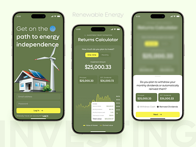 Energy Investing Mobile App ai fintech app app app design design eco eco invest energy green energy homieslab invest invest app investing investment mobile app renewable energy saas solar trading app turbine wind