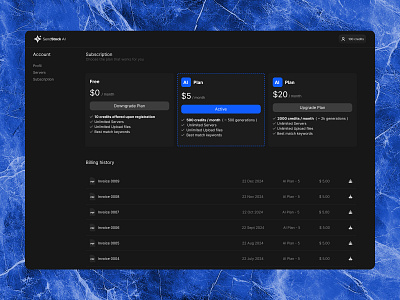 Plans & billing settings - SendStock AI app billing graphic design plans saas settings ui ui design user interface