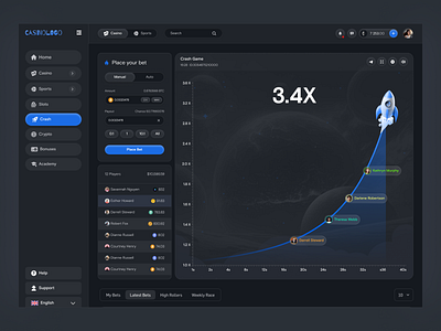 Crash Game bet betting cards ui casino crash casino design crash crash game crypto casino gambling game interface mobile casino nft game online casino product design roulette sport betting telegram casino web casino web design web3