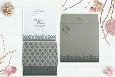 Light Grey Matte Screen Printed Wedding Invitation hindu invitation