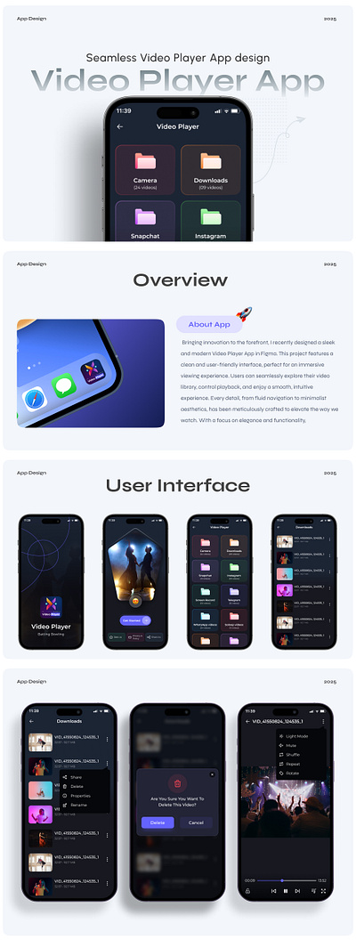 Video Player App – Immersive Viewing Redefined! 🎬 aesthetics app design branding dark mode design figma functionality graphic design illustration intuitive inventory logo mobile app music ui user friendly interface ux video video library video player app