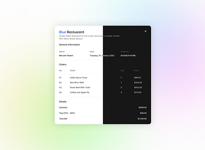 Order Receipt Modal component design minimalist ui uiux webdesign