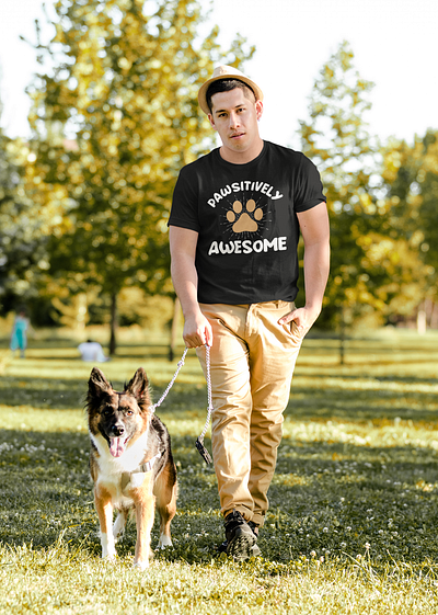 Pawsitively Awesome A Playful T-Shirt Design. active shirt branding clothing creativetshirts custom t shirt design doglife graphic design illustration logo design merch by amazon pawdesign pawsitivelyawesome petlovers pod business positivevibes print on demand shirt tshirt typographydesign