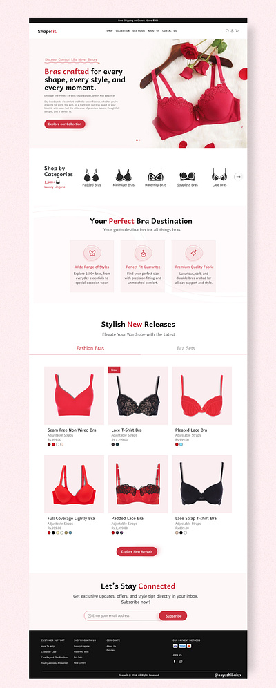 Elegant Bra Landing Page Design app bra branding design developer dribbble femininedesign figma freelancing graphic design illustration landingpage logo ui uiux userinterface web website