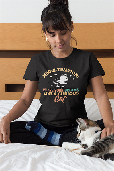 Meow-tivation – Creative and Fun T-Shirt Artwork. active shirt branding catlovers chaseyourdreams clothing creativetypography curiouscat custom t shirt design graphic design illustration logo design meowtivation merch by amazon motivationaldesign print on demand shirt t shirt design tshirt whimsicaldesign