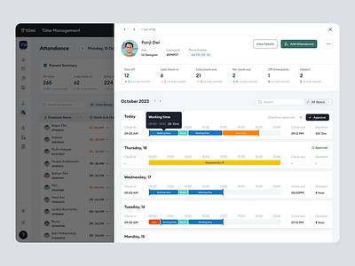 Tiimi - Detailed Employee Attendance in HR Management System attendance candicate employee hiring hr hrd hrm hrms hrs job product design saas saas design staff management team management time management ui ux web app web design