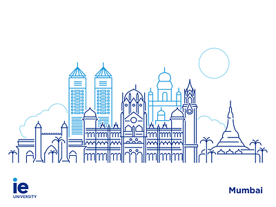 Mumbai skyline for IE University city flat ie illustration illustrator india line minimal mumbai skyline university