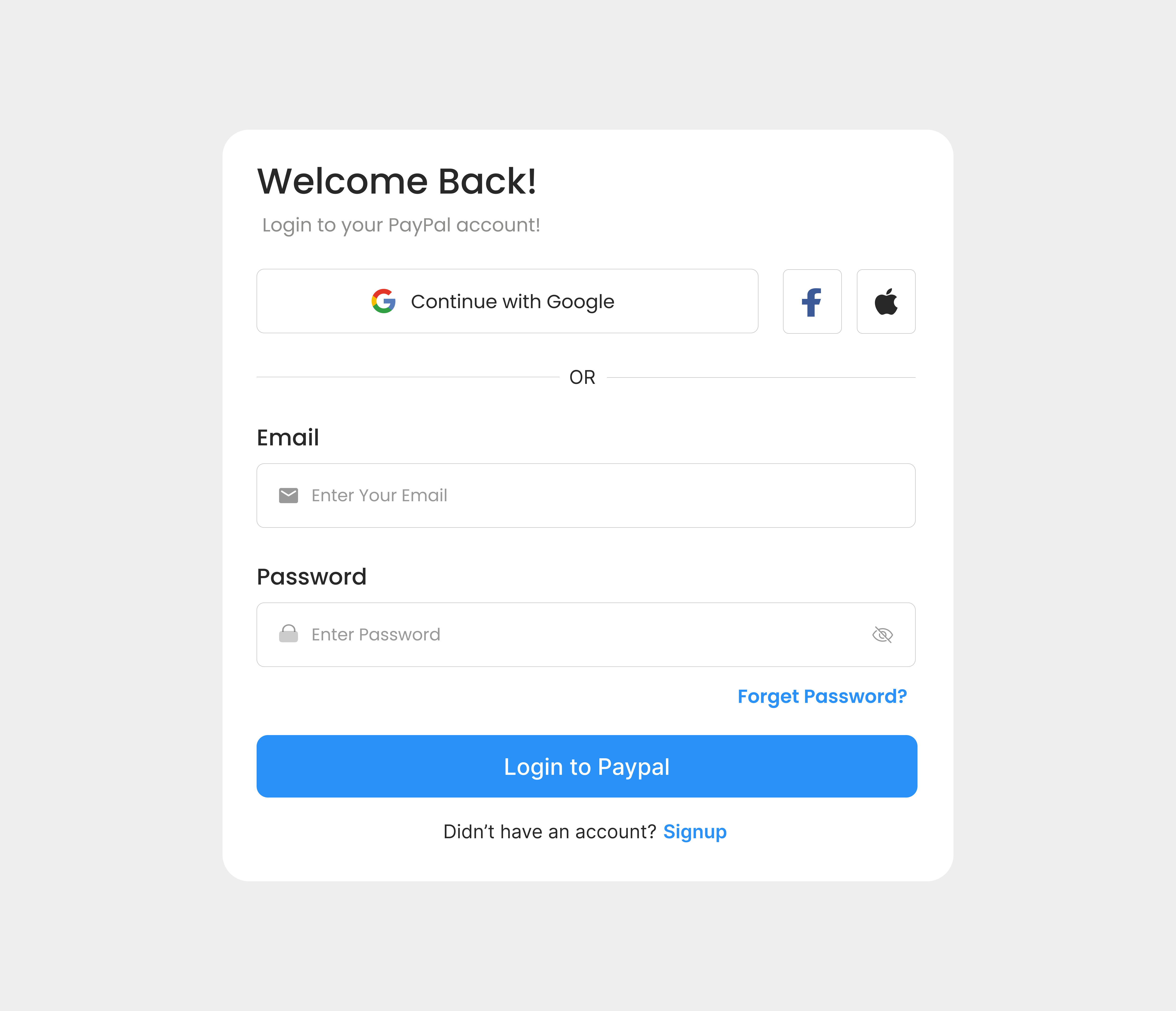 Login page Paypal figma icons ui ux