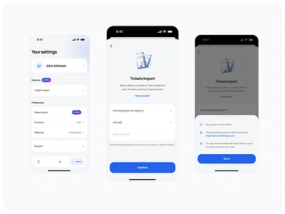 TravelWith - Tickets import flow clean design ios app minimal mobile app modern travel travel app ui ux